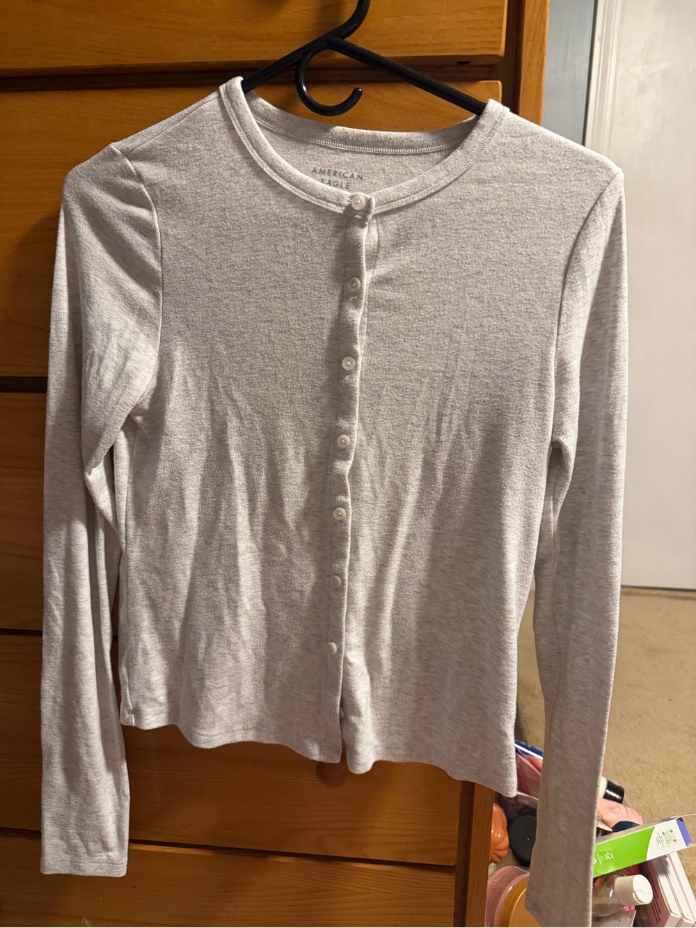 American Eagle Light Gray Button-Up Cardigan